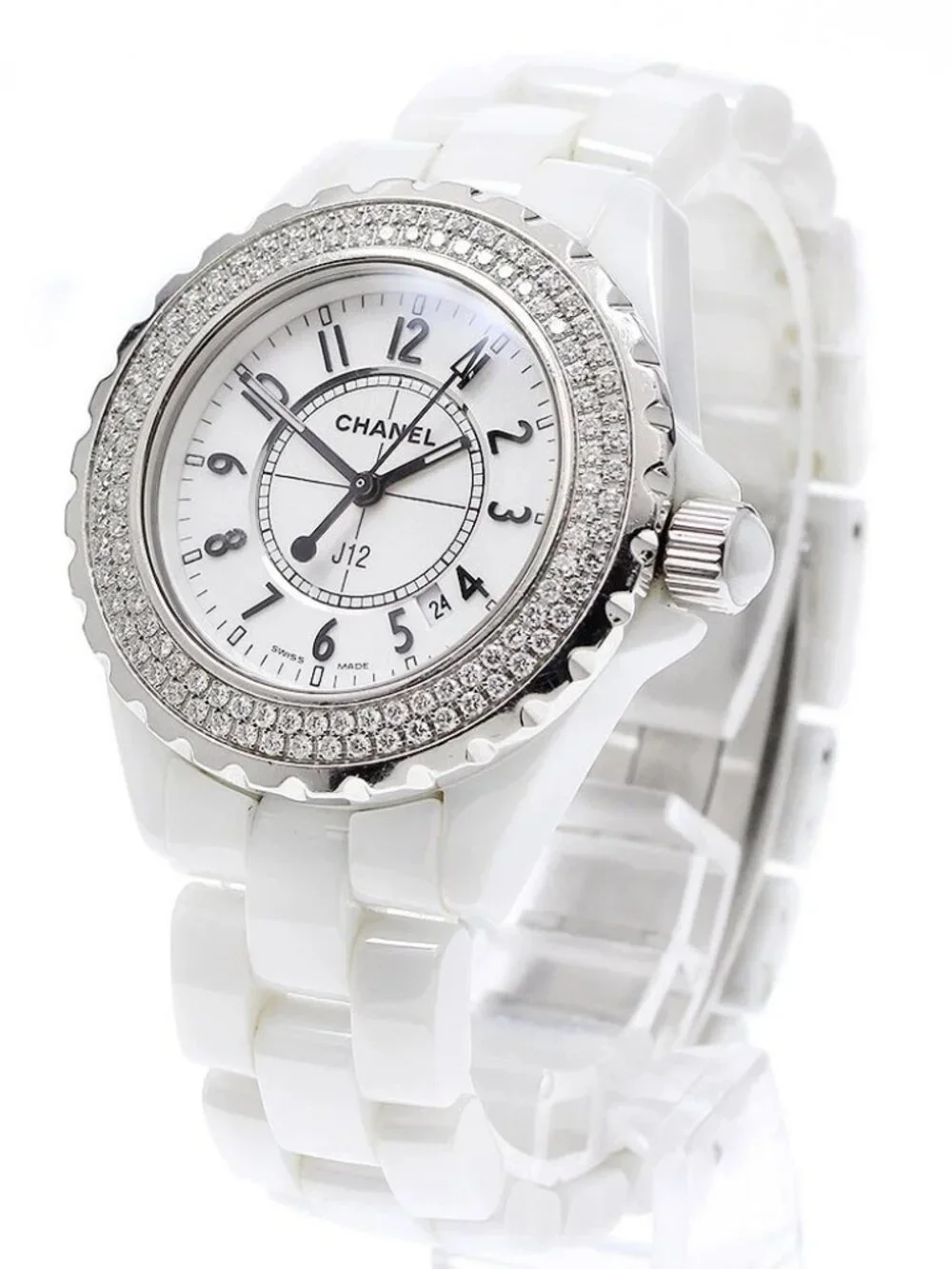 CHANEL J12 H0967 Diamond Bezel White Ceramic Quartz Ladies Watch